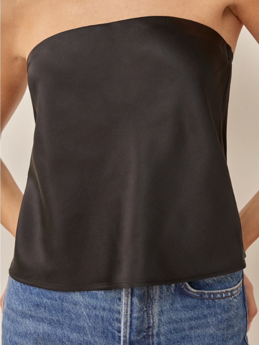 NWOT BTL Strapless Black Satin Tube Top